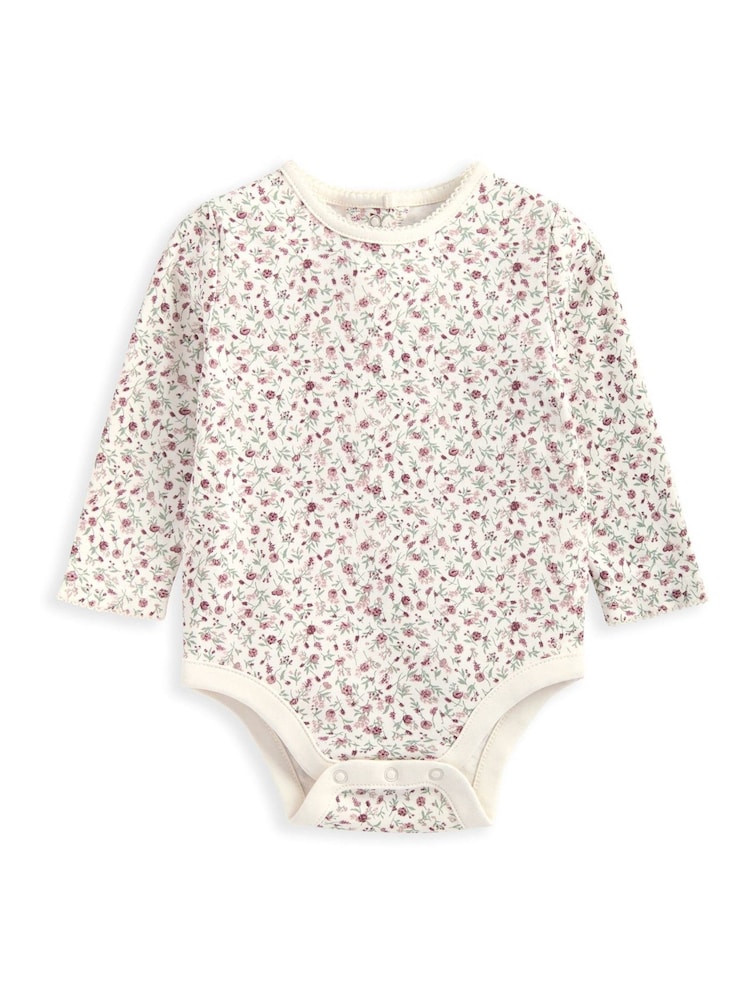 Mamas & Papas Red Floral 100% Cotton Bodysuit & Velvet Pinafore Dress 2 Piece Set - Image 8 of 8