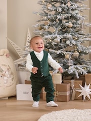 Mamas & Papas zelena Emerald Velour 100% Cotton 3 Pieces moška obleka Set - Slika 3 iz 9