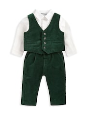 Mamas & Papas zelena Emerald Velour 100% Cotton 3 Pieces moška obleka Set - Slika 5 iz 9