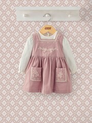 Mamas & Papas Pink 100% Cotton T-Shirt and Embroidered Dress 2 Piece Set - Image 1 of 5