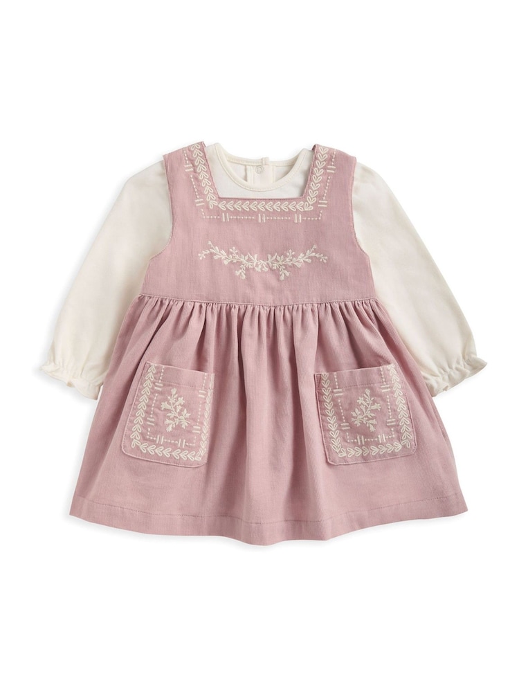 Mamas & Papas Pink 100% Cotton T-Shirt and Embroidered Dress 2 Piece Set - Image 2 of 5