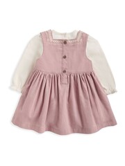 Mamas & Papas Pink 100% Cotton T-Shirt and Embroidered Dress 2 Piece Set - Image 3 of 5