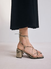 Snake Forever Comfort® Square Toe Wrap Block Heel Sandals - Image 1 of 11