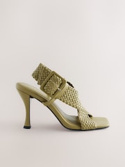 Khaki Green Forever Comfort® Square Toe Weave Cross-Over Slingback Heels - Image 10 of 13