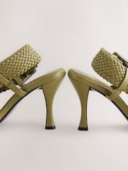 Khaki Green Forever Comfort® Square Toe Weave Cross-Over Slingback Heels - Image 11 of 13