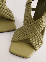 Khaki Green Forever Comfort® Square Toe Weave Cross-Over Slingback Heels - Image 12 of 13