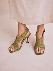 Khaki Green Forever Comfort® Square Toe Weave Cross-Over Slingback Heels - Image 3 of 13