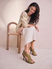 Khaki Green Forever Comfort® Square Toe Weave Cross-Over Slingback Heels - Image 4 of 13