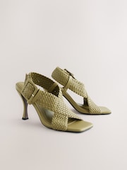 Khaki Green Forever Comfort® Square Toe Weave Cross-Over Slingback Heels - Image 9 of 13