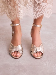 Gold Forever Comfort® Leather Knotted Strappy Heel Sandals - Image 1 of 10
