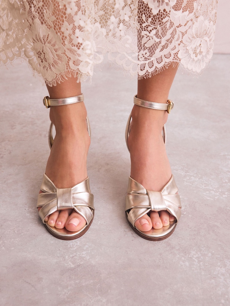 Gold Forever Comfort® Leather Knotted Strappy Heel Sandals - Image 1 of 10