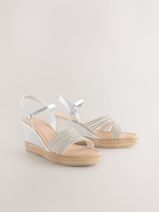 Silver Forever Comfort® Round Toe Asymmetrical Bling Platform Wedges - Image 1 of 5
