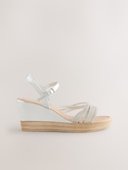 Silver Forever Comfort® Round Toe Asymmetrical Bling Platform Wedges - Image 2 of 5