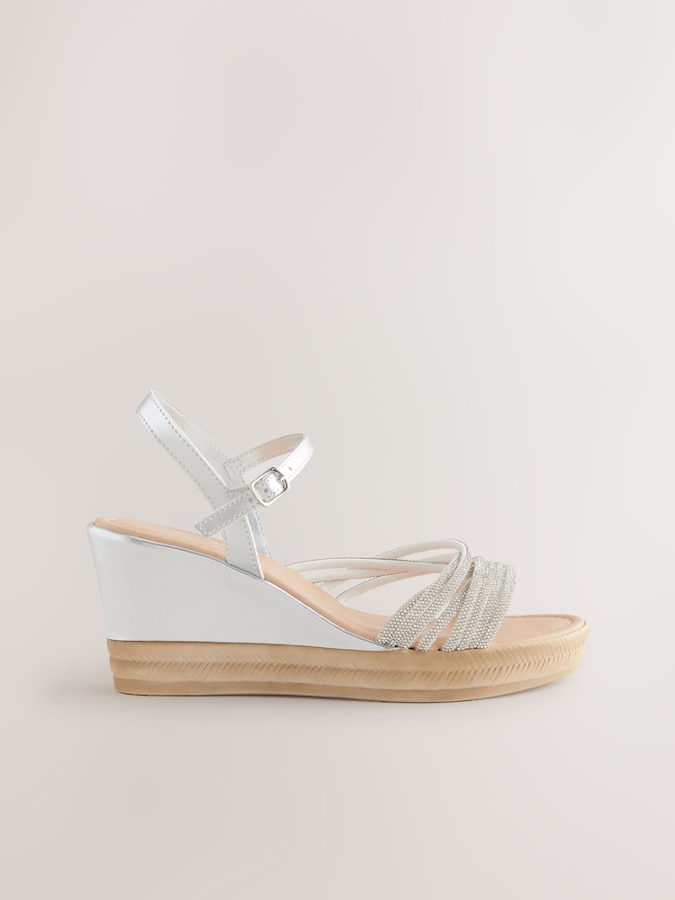 Silver Forever Comfort® Round Toe Asymmetrical Bling Platform Wedges - Image 2 of 5