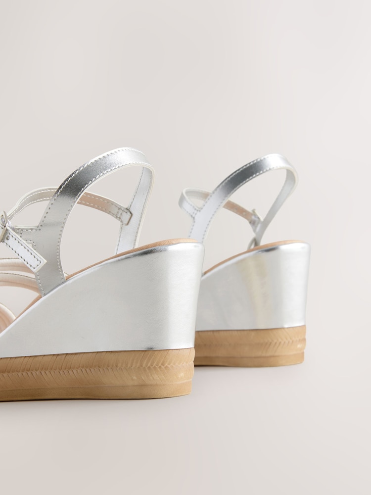 Silver Forever Comfort® Round Toe Asymmetrical Bling Platform Wedges - Image 5 of 5