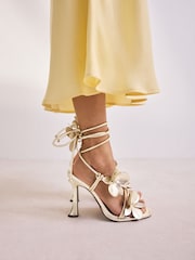 Gold Forever Comfort® Round Toe Flower Detail Wrap Sandals - Image 1 of 9