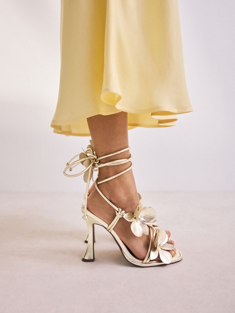 Gold Forever Comfort® Round Toe Flower Detail Wrap Sandals - Image 1 of 9