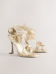 Gold Forever Comfort® Round Toe Flower Detail Wrap Sandals - Image 5 of 9