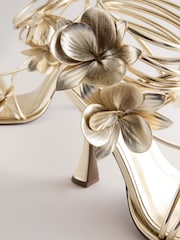 Gold Forever Comfort® Round Toe Flower Detail Wrap Sandals - Image 8 of 9