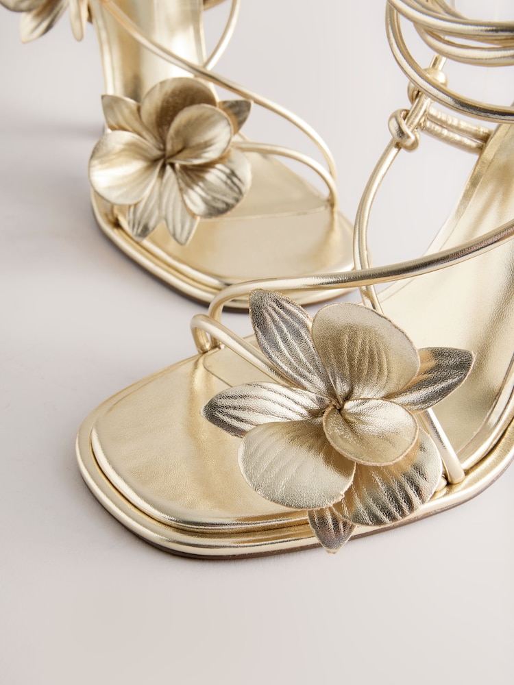 Gold Forever Comfort® Round Toe Flower Detail Wrap Sandals - Image 9 of 9