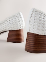 White Forever Comfort® Leather Round Toe Weave Low Block Courts Heels - Image 11 of 11