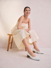 White Forever Comfort® Leather Round Toe Weave Low Block Courts Heels - Image 2 of 11