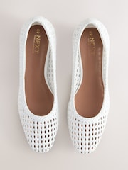 White Forever Comfort® Leather Round Toe Weave Low Block Courts Heels - Image 6 of 11
