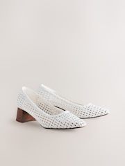 White Forever Comfort® Leather Round Toe Weave Low Block Courts Heels - Image 7 of 11
