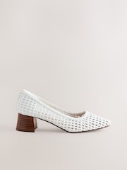White Forever Comfort® Leather Round Toe Weave Low Block Courts Heels - Image 8 of 11