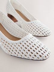 White Forever Comfort® Leather Round Toe Weave Low Block Courts Heels - Image 9 of 11