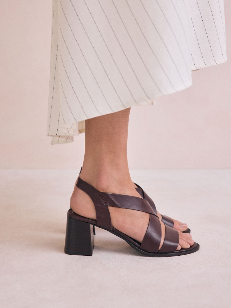 Burgundy Red Forever Comfort® Leather Strappy Block Heel Sandals - Image 1 of 6