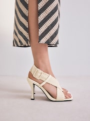 Bone Forever Comfort® Square Toe Weave Cross-Over Slingback Heels - Image 1 of 9