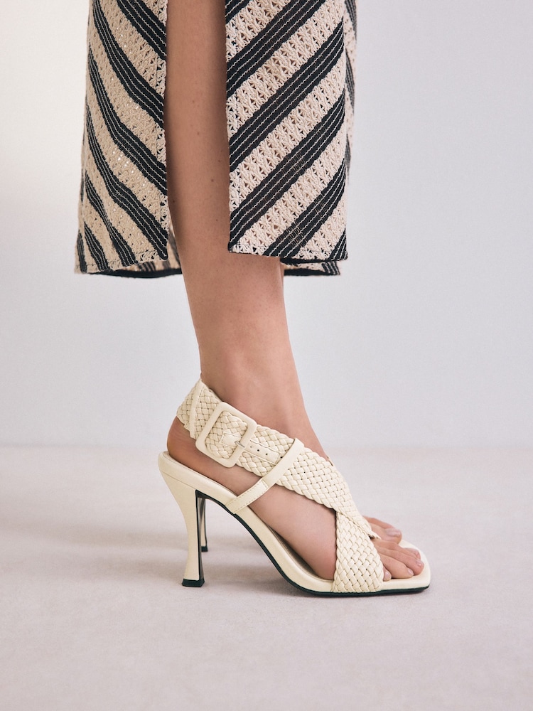 Bone Forever Comfort® Square Toe Weave Cross-Over Slingback Heels - Image 1 of 9