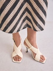 Bone Forever Comfort® Square Toe Weave Cross-Over Slingback Heels - Image 2 of 9