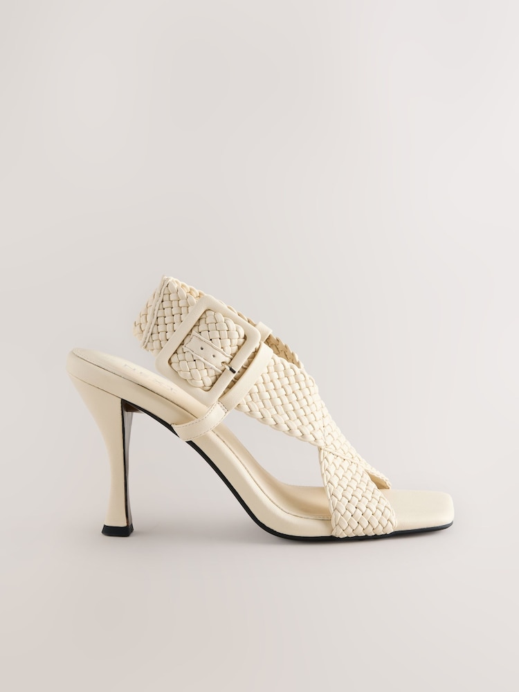 Bone Forever Comfort® Square Toe Weave Cross-Over Slingback Heels - Image 2 of 9