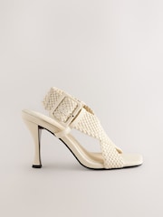 Bone Forever Comfort® Square Toe Weave Cross-Over Slingback Heels - Image 6 of 9