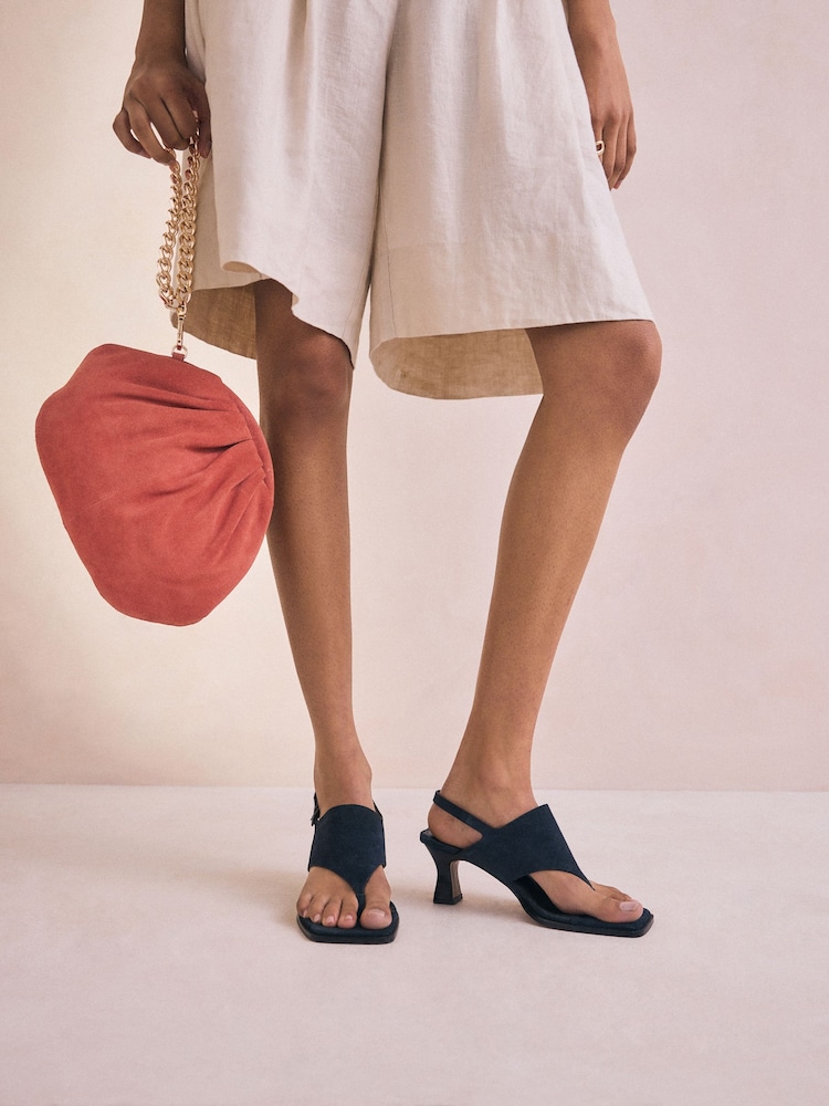 Navy Signature Premium Leather Square Toe Post Slinback Sandals - Image 1 of 8
