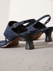 Navy Signature Premium Leather Square Toe Post Slinback Sandals - Image 6 of 8