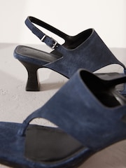 Navy Signature Premium Leather Square Toe Post Slinback Sandals - Image 7 of 8