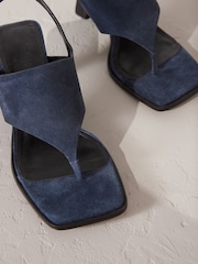 Navy Signature Premium Leather Square Toe Post Slinback Sandals - Image 8 of 8