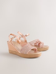 Rose Gold Forever Comfort® Round Toe Asymmetrical Bling Platform Wedges - Image 1 of 5