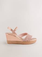 Rose Gold Forever Comfort® Round Toe Asymmetrical Bling Platform Wedges - Image 2 of 5