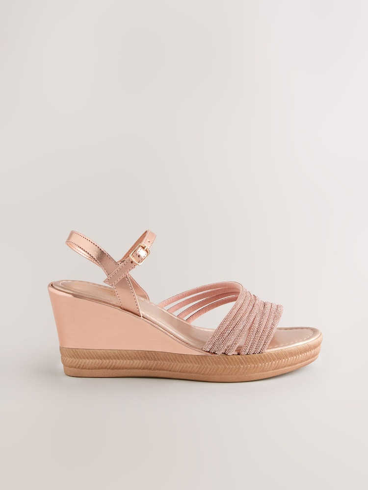 Rose Gold Forever Comfort® Round Toe Asymmetrical Bling Platform Wedges - Image 2 of 5