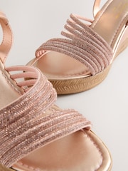Rose Gold Forever Comfort® Round Toe Asymmetrical Bling Platform Wedges - Image 4 of 5