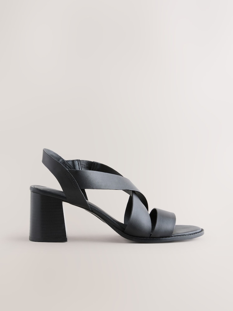 Black Forever Comfort® Leather Strappy Block Heel Sandals - Image 1 of 5