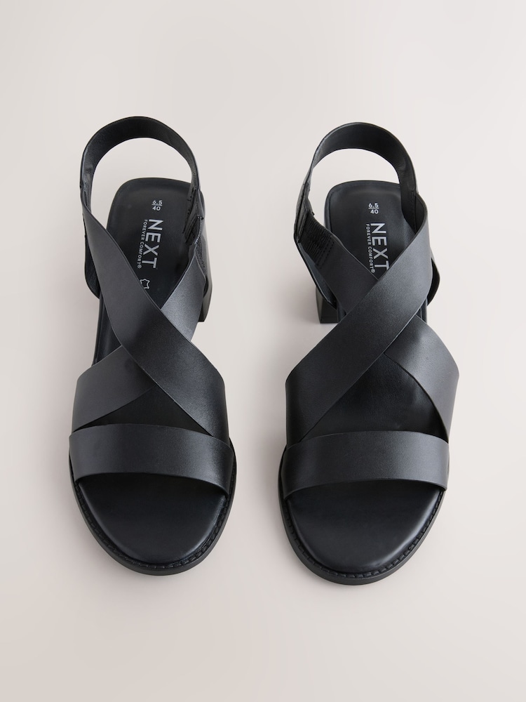 Black Forever Comfort® Leather Strappy Block Heel Sandals - Image 2 of 5