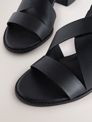 Black Forever Comfort® Leather Strappy Block Heel Sandals - Image 5 of 5