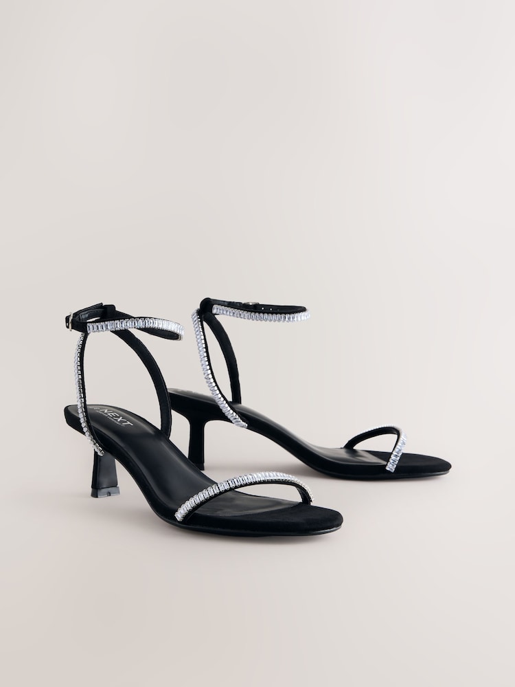 Black Forever Comfort® Round Toe Jewel Detail Simple Sandals - Image 1 of 5