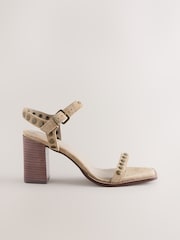 Sand Forever Comfort® Leather Square Toe Hardware Detail Block Sandals - Image 6 of 10