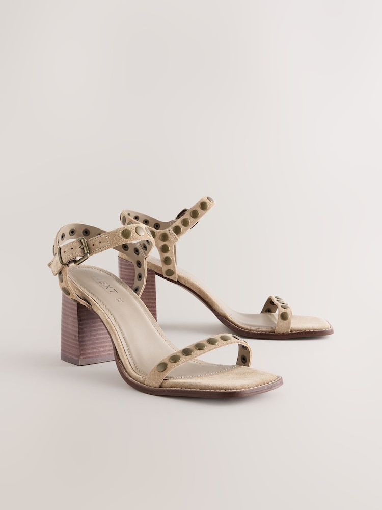 Sand Forever Comfort® Leather Square Toe Hardware Detail Block Sandals - Image 7 of 10